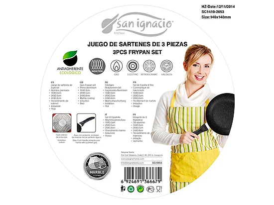 couverts red&marble - grandes sauteuses aluminium pressé revêtement de marbre