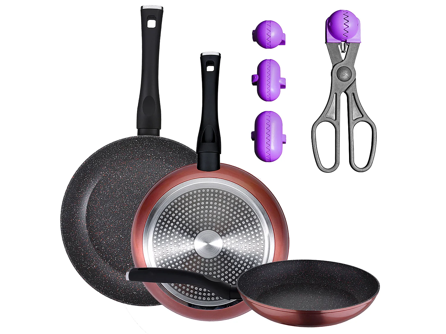 Pack de 3 casseroles ø20 / 24 et 28 cms + ustensile multi-carbunesa le croquetera avec 4 moules