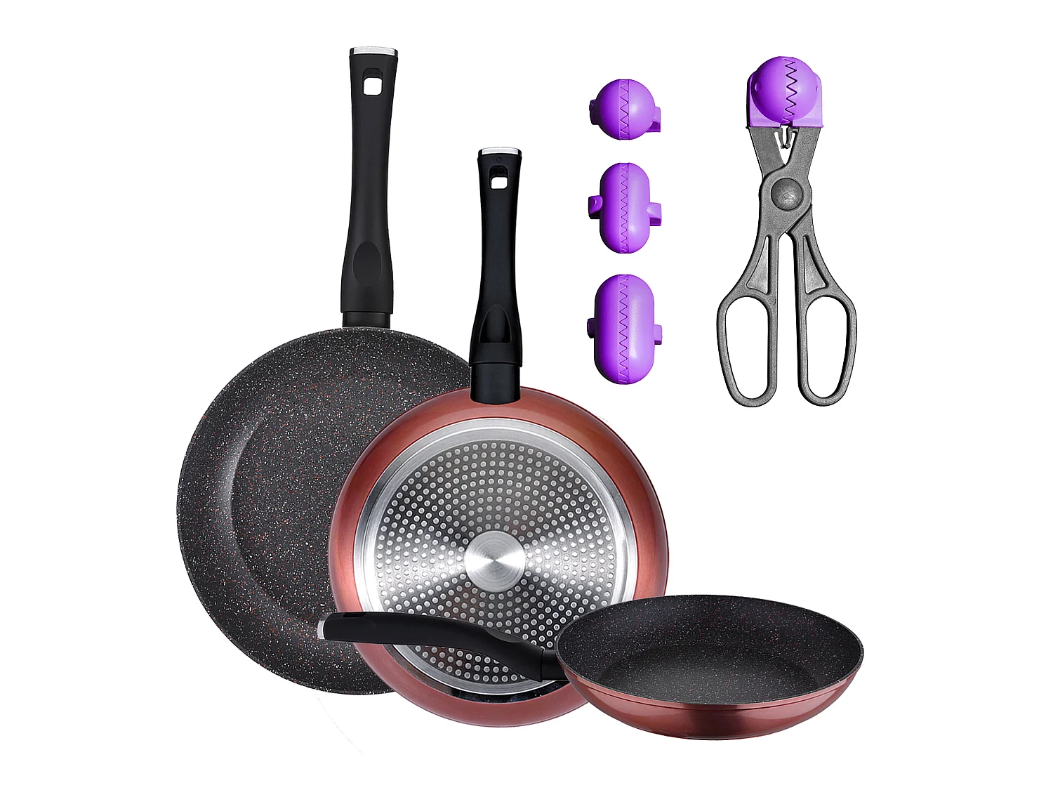 Pack de 3 casseroles ø20 / 24 et 28 cms + ustensile multi-carbunesa le croquetera avec 4 moules