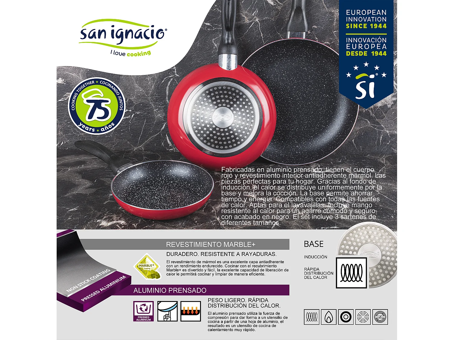 Pack de 3 casseroles couverts ø16cm ø20cm ø24cm + ustensile multi-utilisations avec 4 moules interchangeables + 20 plateaux de conservation