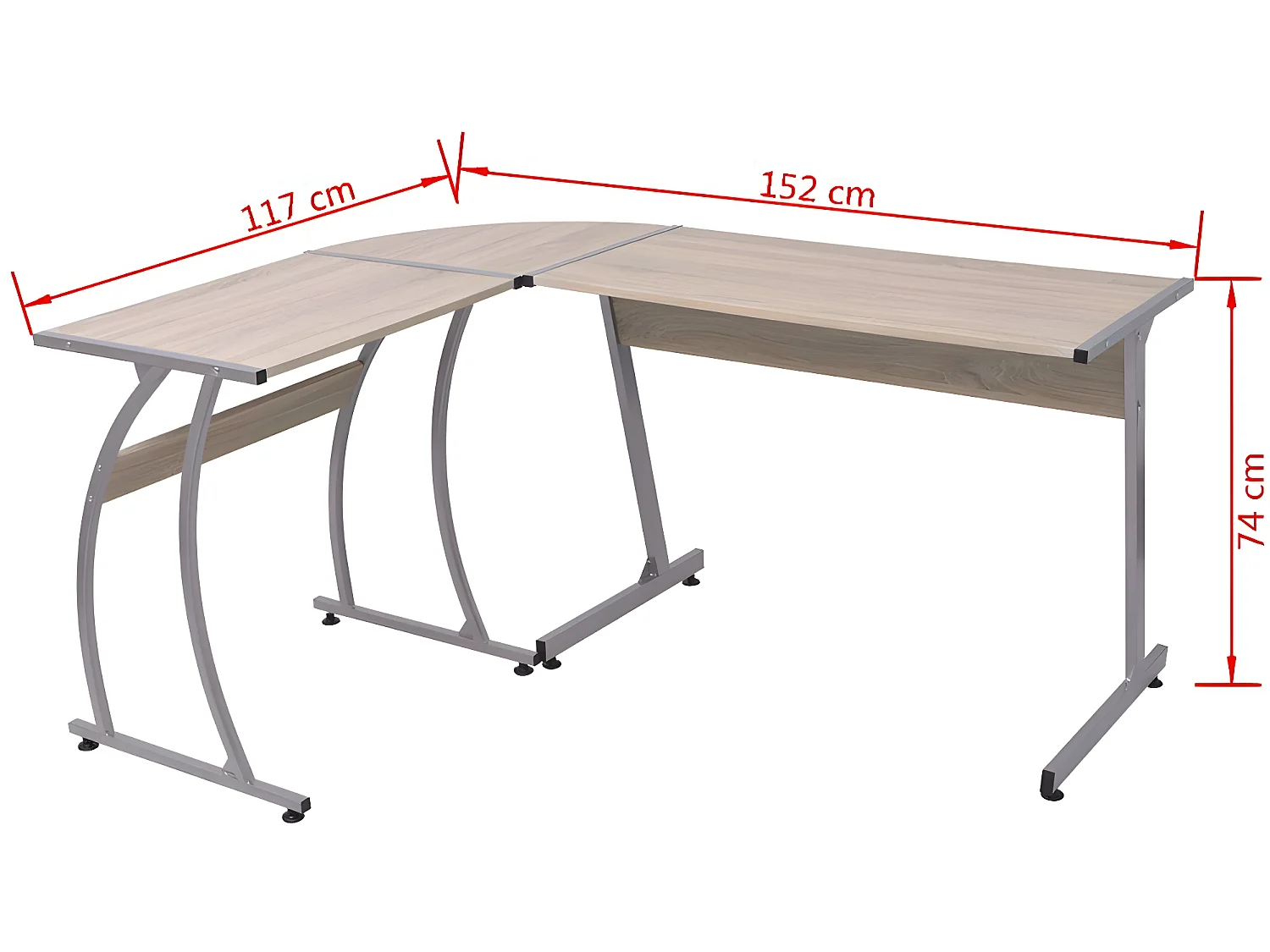 Bureau table meuble travail informatique coin en forme de l chêne 0502063