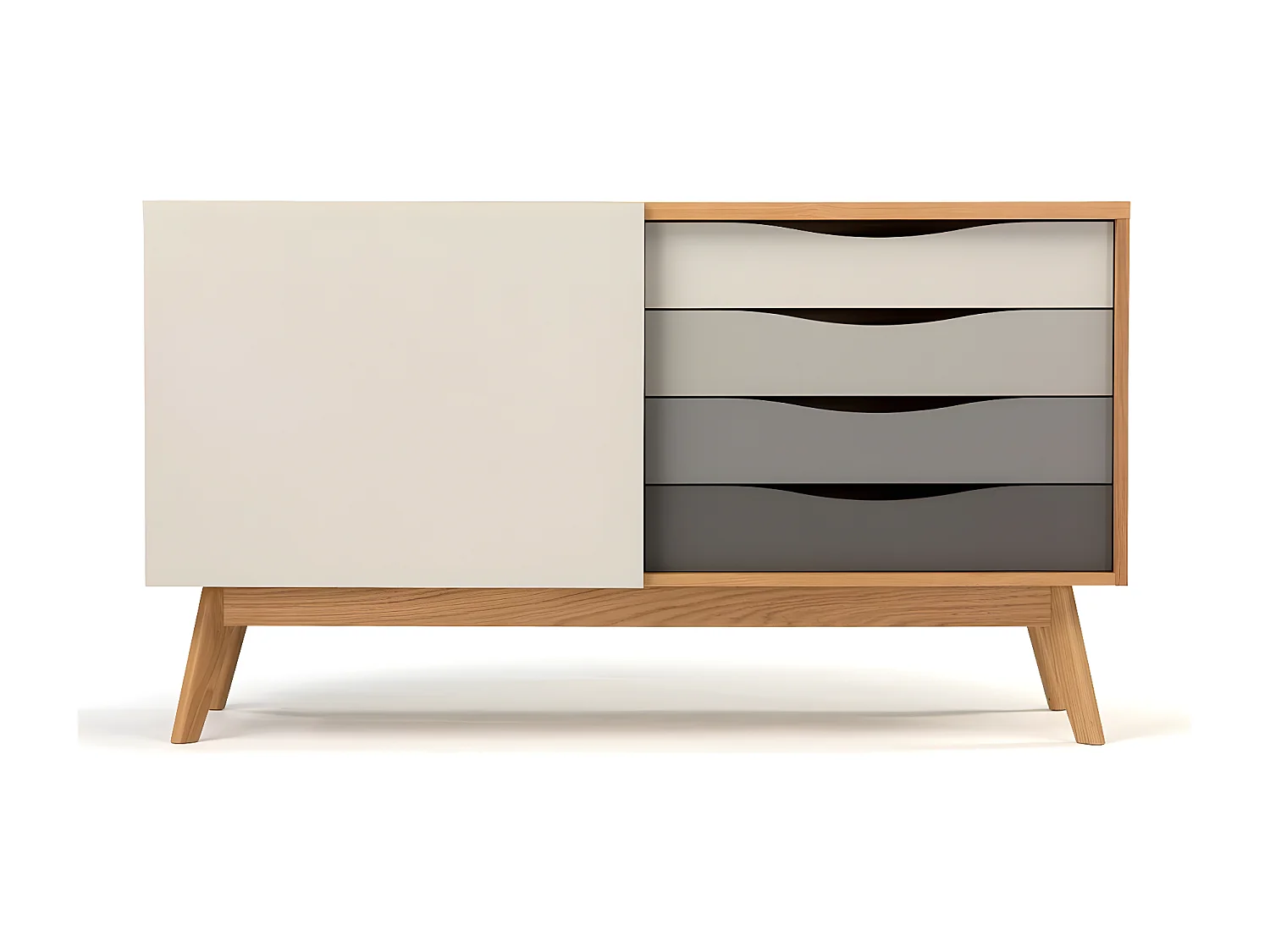 Buffet 4 tiroirs & 1 porte "Avon" 128cm Chêne & Gris