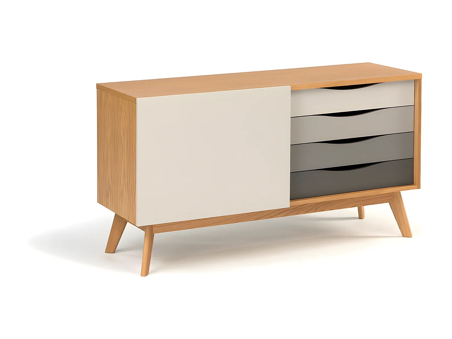 Buffet 4 tiroirs & 1 porte "Avon" 128cm Chêne & Gris