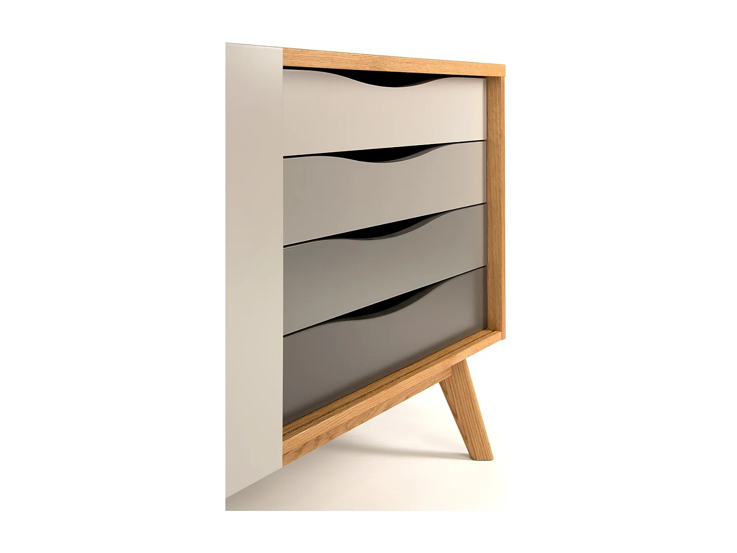 Buffet 4 tiroirs & 1 porte "Avon" 128cm Chêne & Gris