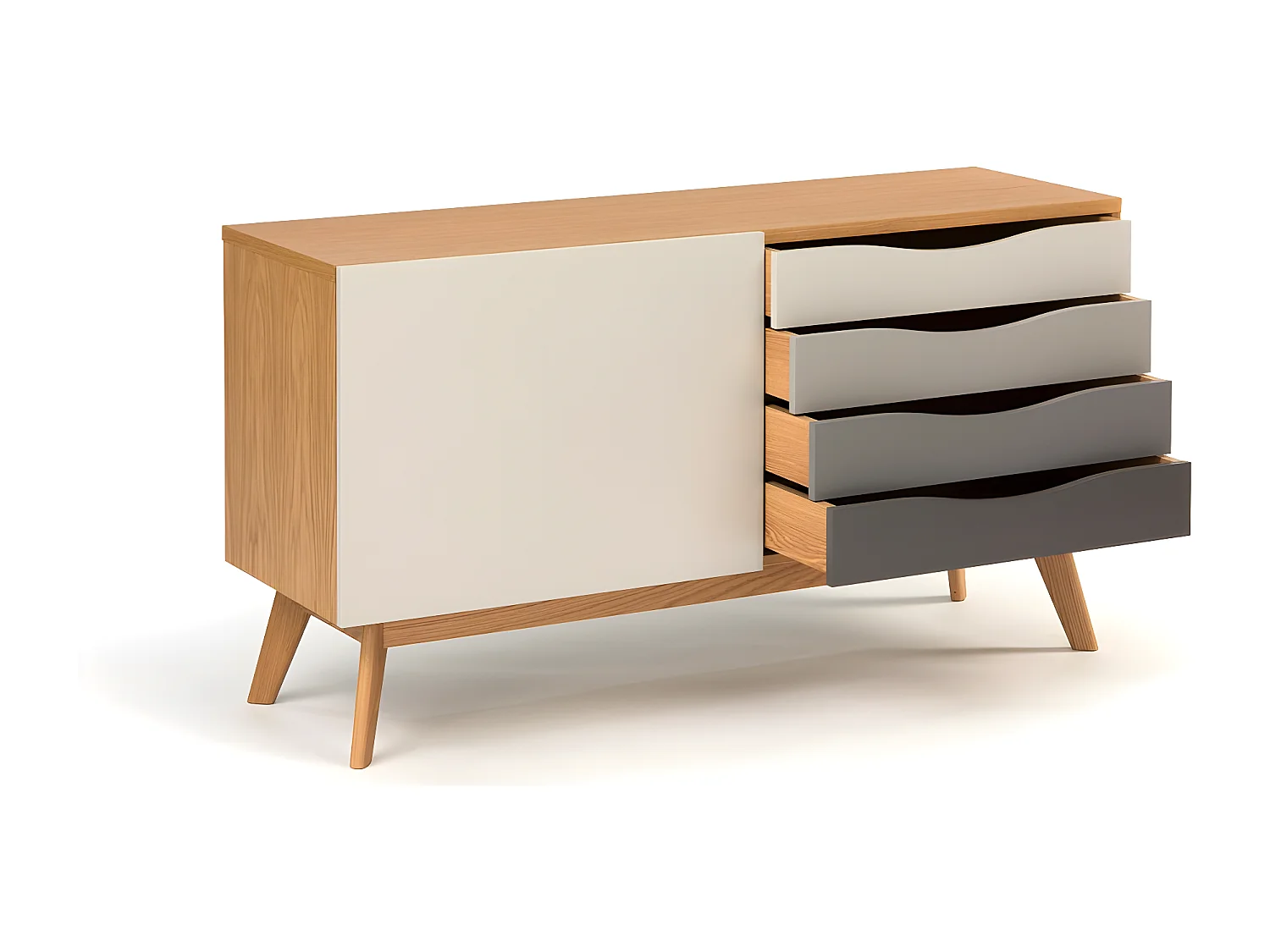 Buffet 4 tiroirs & 1 porte "Avon" 128cm Chêne & Gris