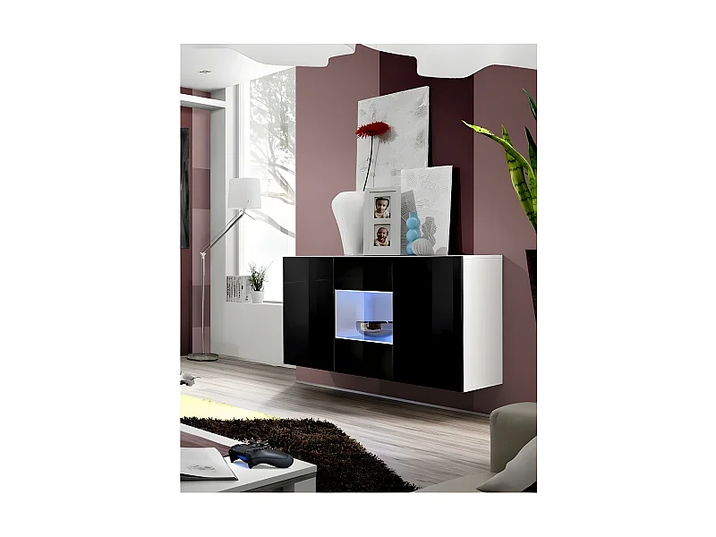 Buffet 3 Portes Mural "Fly III" 120cm Noir & Blanc