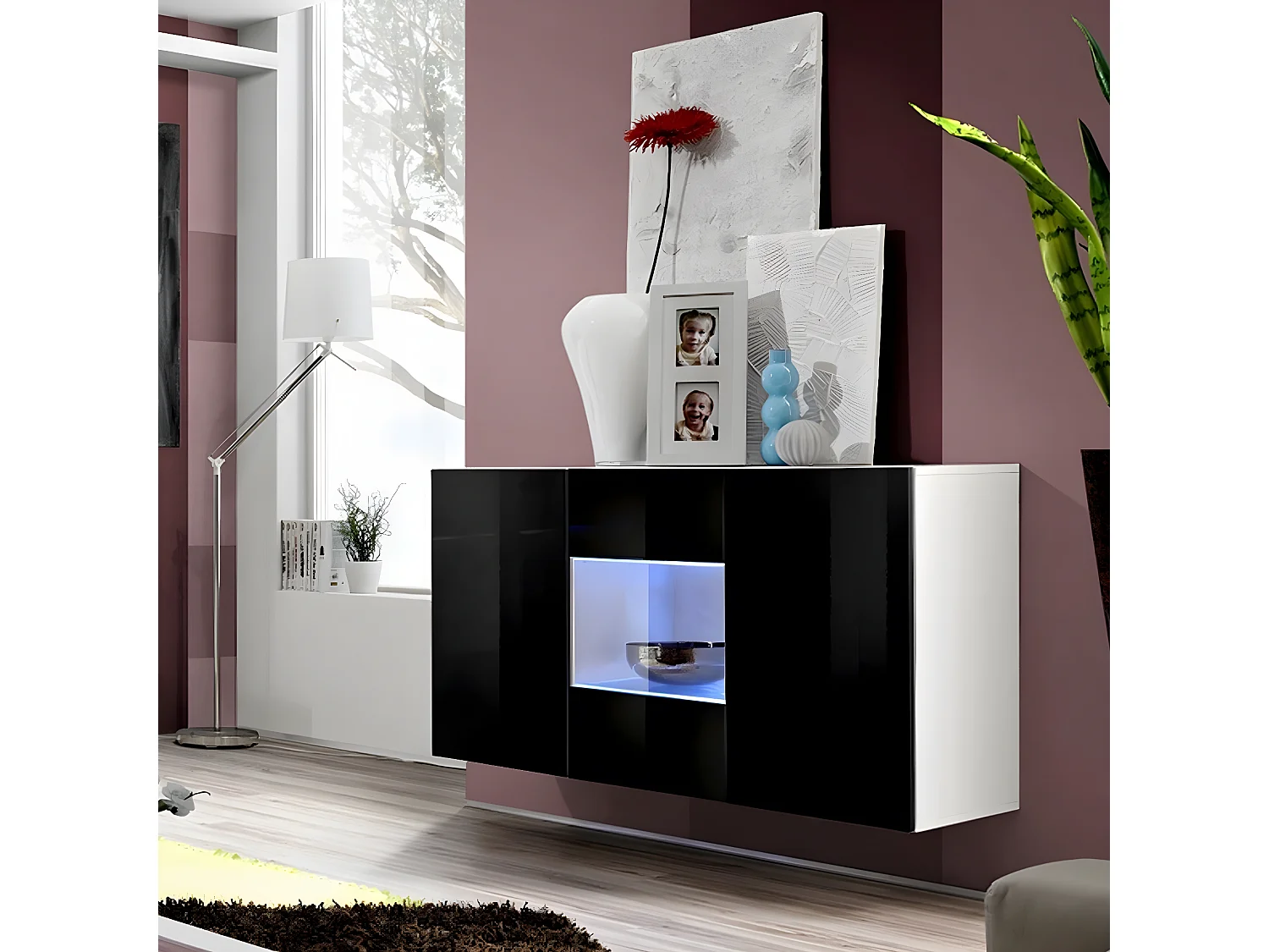 Buffet 3 Portes Mural "Fly III" 120cm Noir & Blanc