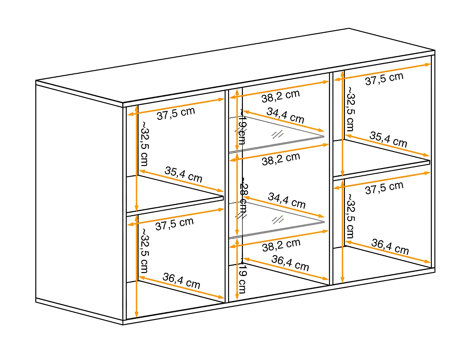 Buffet 3 Portes Mural "Fly III" 120cm Noir & Blanc