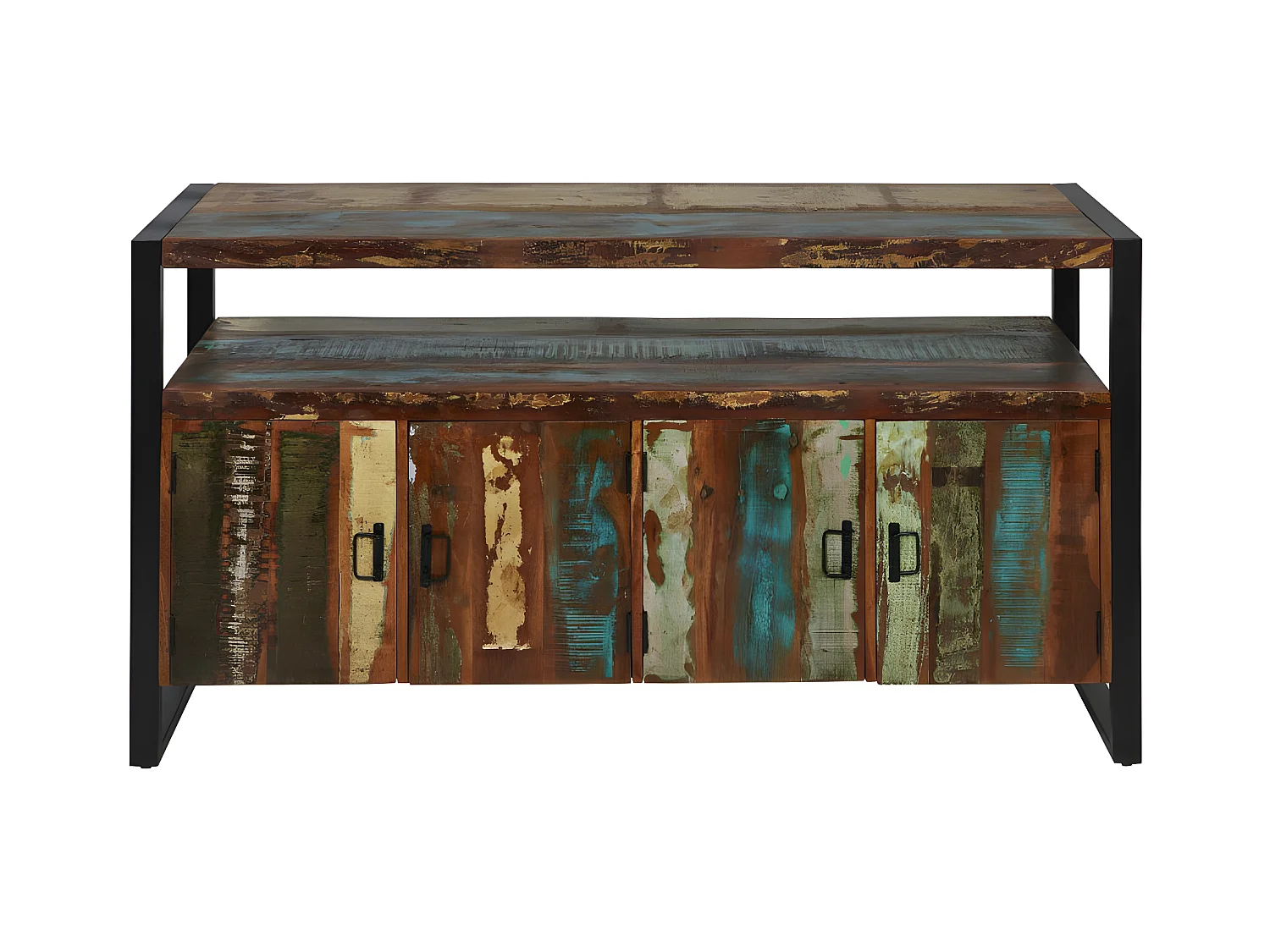 Bahut 4 Portes en Bois "Delhio" 175cm Marron & Noir