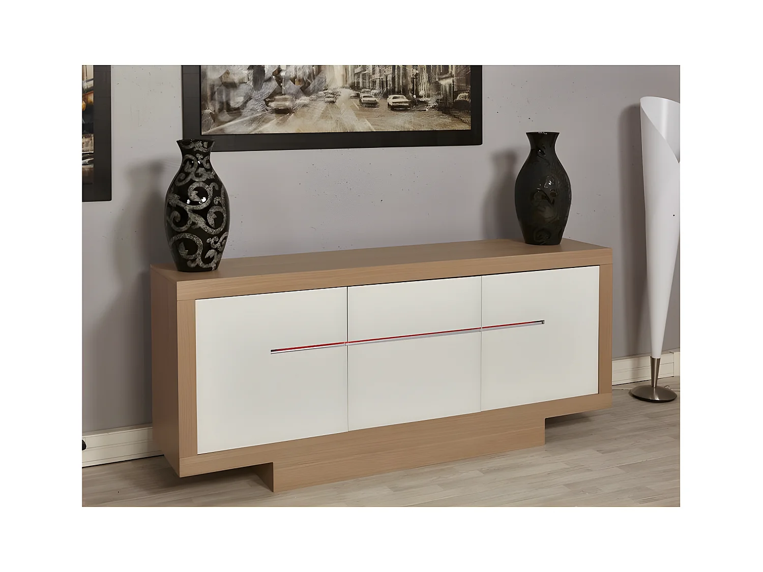 Bahut 3 Portes Led "Myrona" 200cm Beige & Blanc