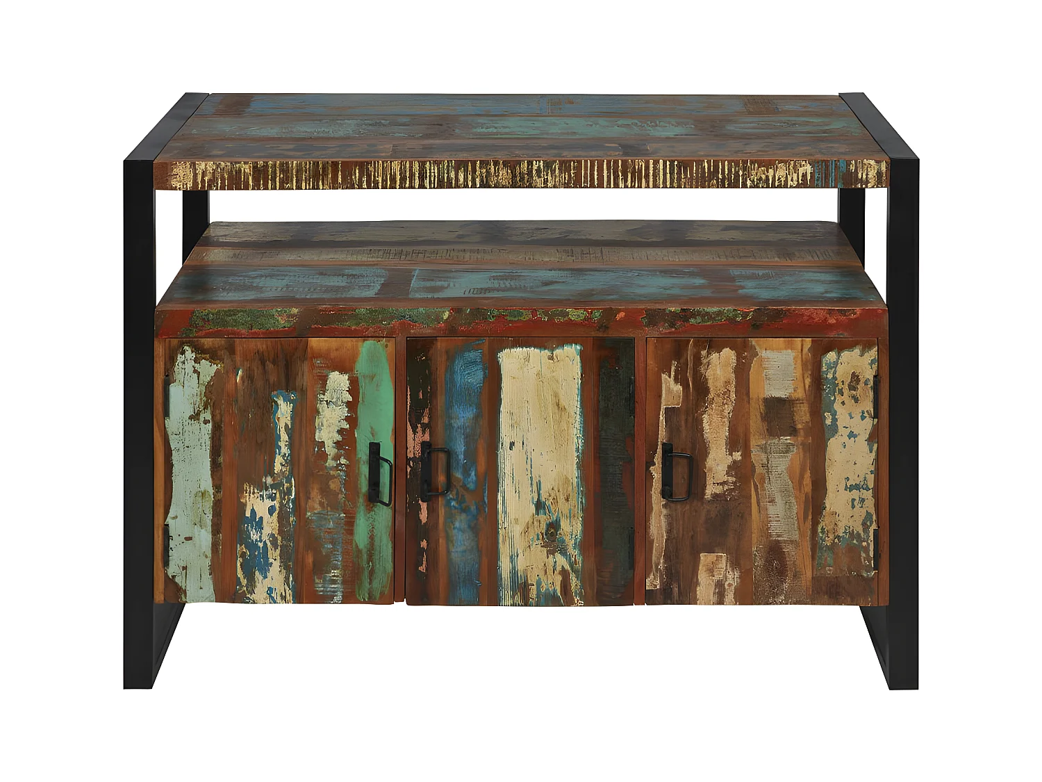 Bahut 3 Portes en Bois "Delhio" 135cm Marron & Noir