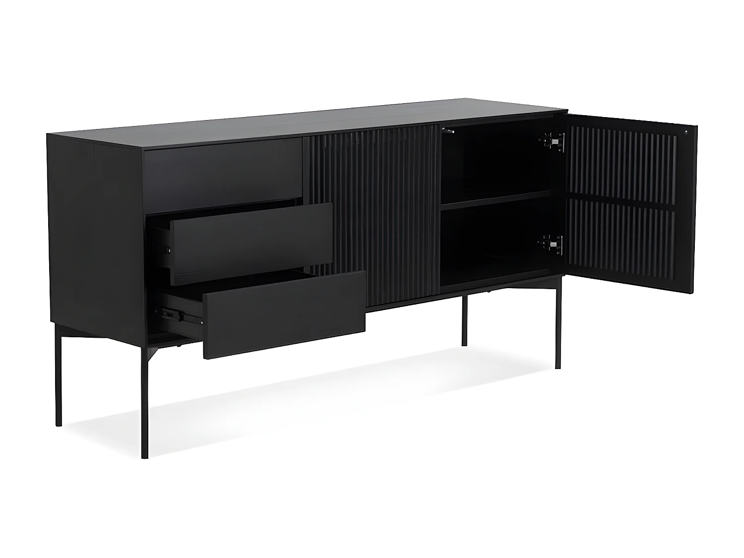 Buffet 3 Tiroirs & 2 Portes Design "Lasco" 160cm Noir