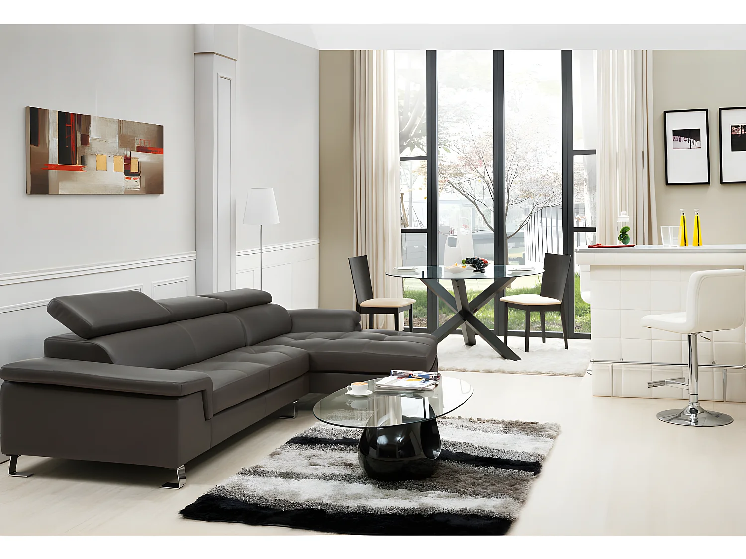 Table à manger CENTAURI - 4 personnes - Bois et verre trempé