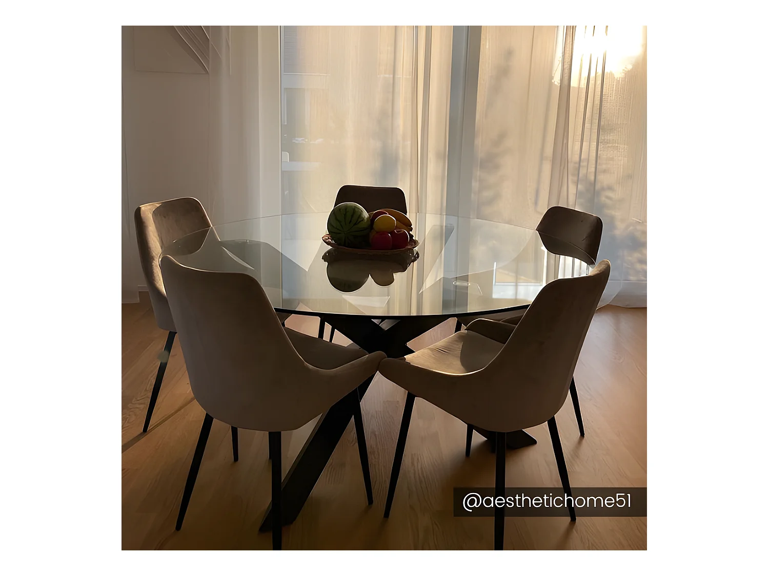 Mesa de comedor CENTAURI - 4 comensales - Madera y cristal templado