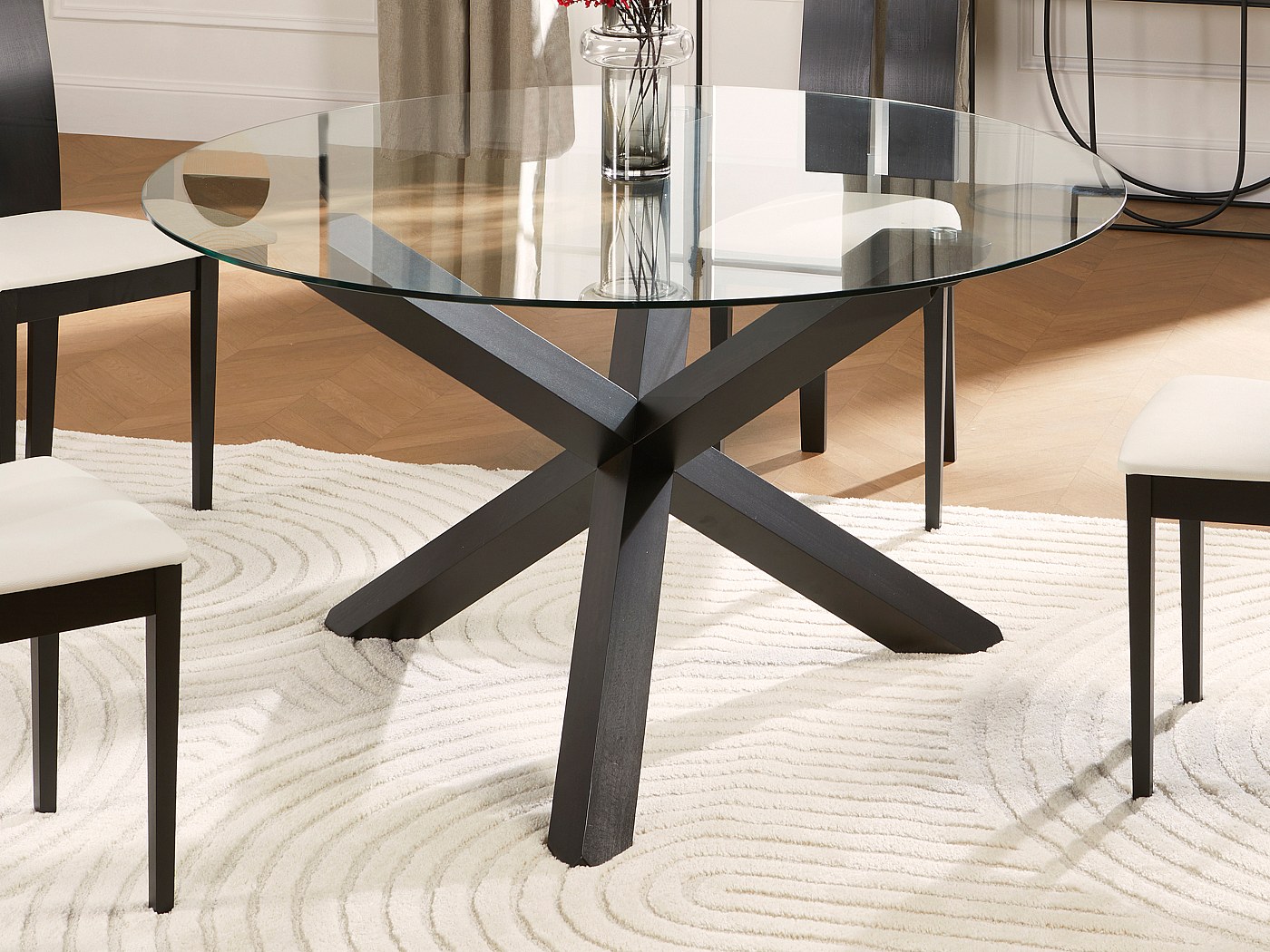 Table à manger CENTAURI - Bois et verre trempé 12 mm