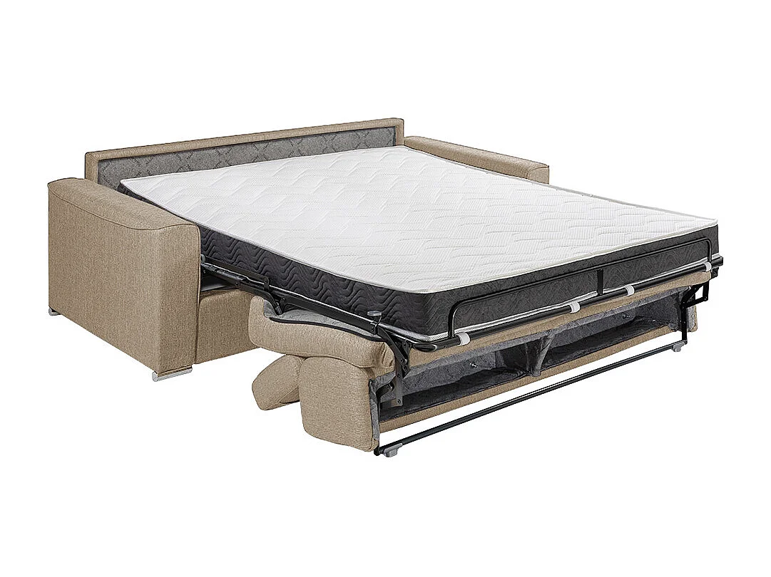 Canapé 2 places convertible express en tissu beige - couchage 120 cm - Matelas 16 cm mémoire de forme VIZIR