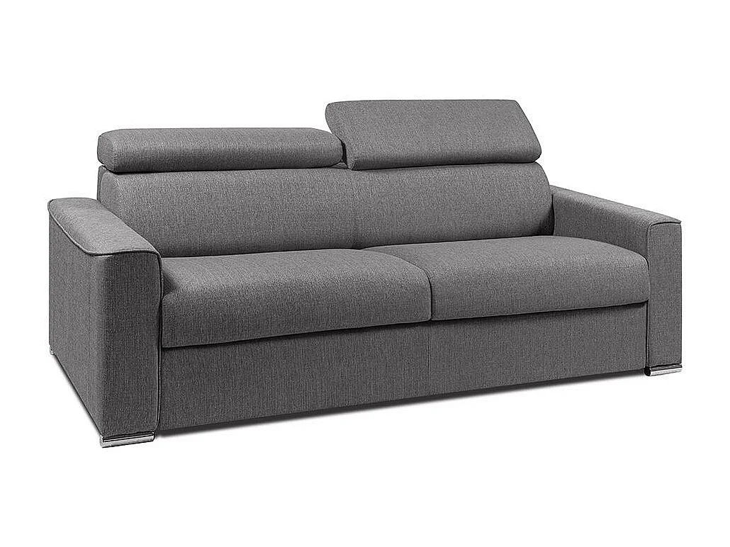 Canapé 4 places convertible express en tissu gris - couchage 160 cm - Matelas 16 cm mémoire de forme VIZIR