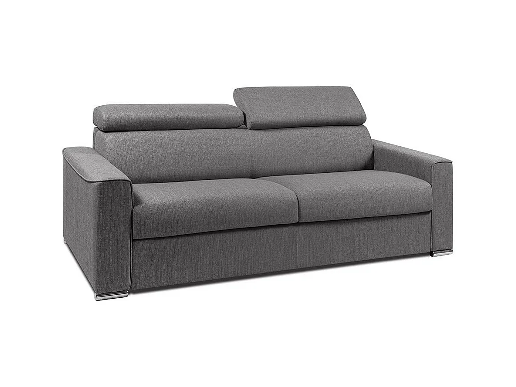 Vierzitsslaapbank van stof VIZIR - Grijs - Bed met brede latten 160 cm - Matras 16 cm met schuim met vormgeheugen
