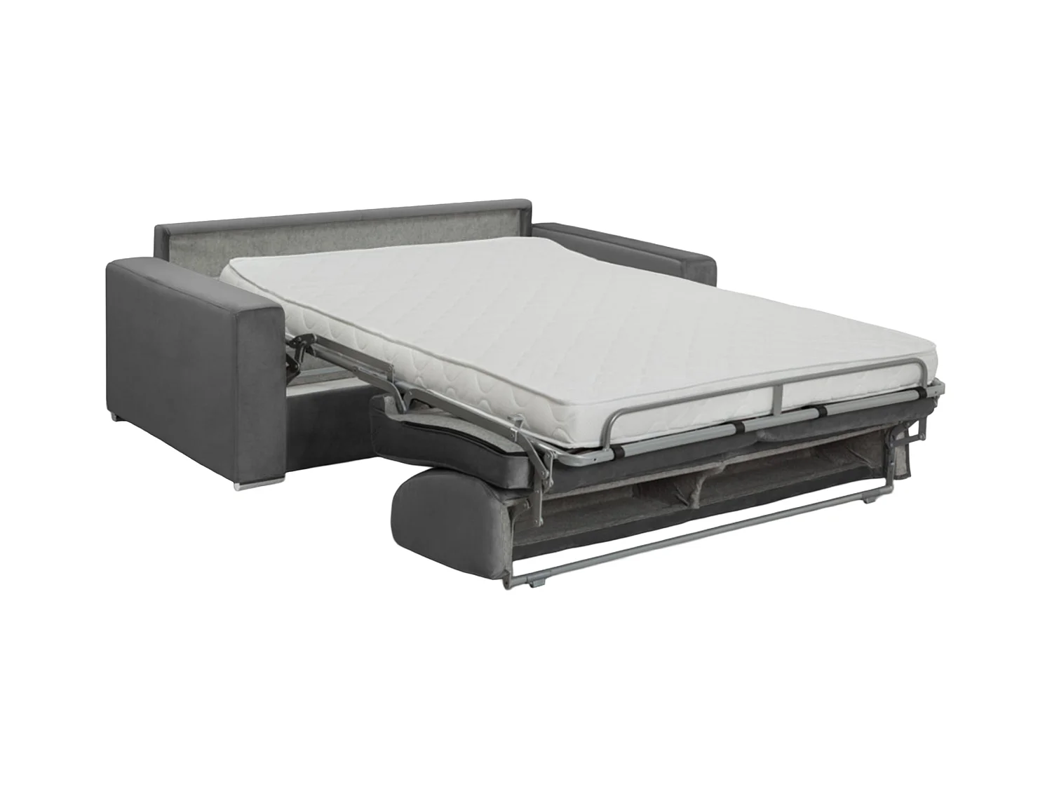 Canapé 2 places convertible express en velours anthracite - Couchage lattes larges 120 cm - Matelas 14 cm avec mémoire de forme CALITO