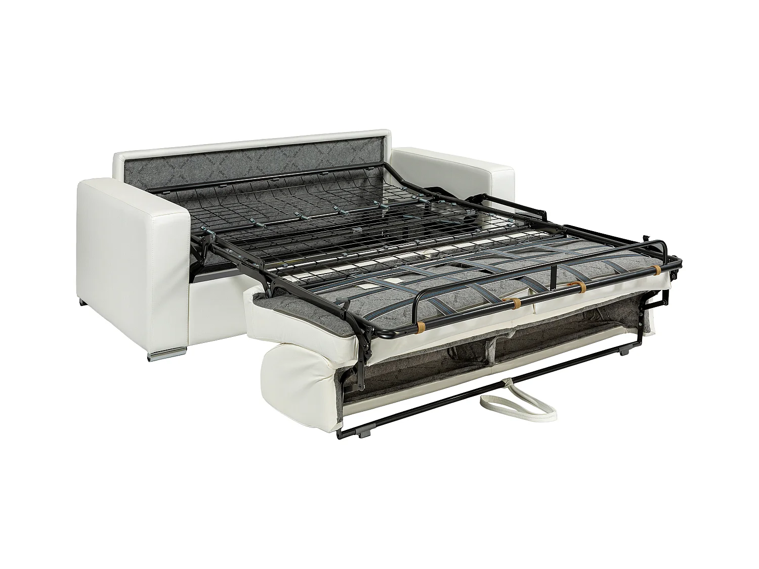 Canapé 3 places convertible express en simili blanc - Couchage 140 cm - Matelas 14 cm avec mémoire de forme CALITO