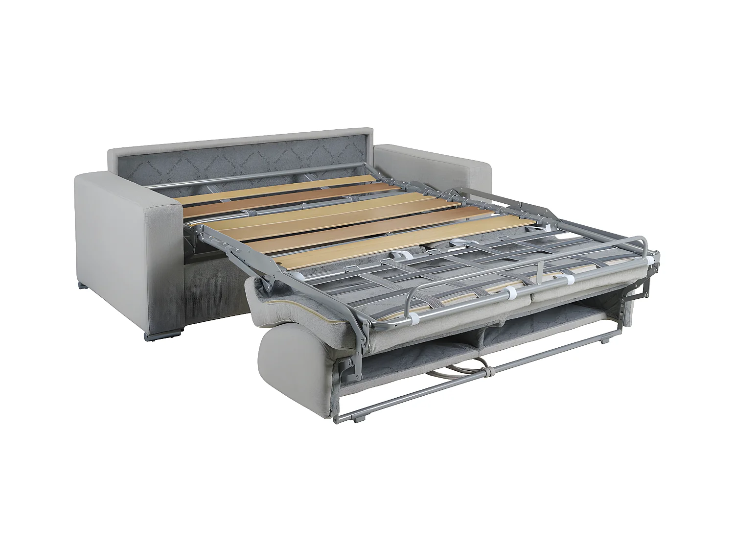 Canapé 3 places convertible express en simili gris - Couchage lattes larges 140 cm - Matelas 14 cm avec mémoire de forme CALITO