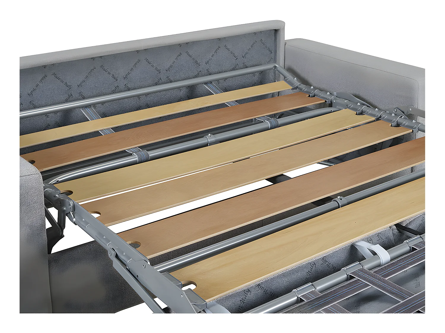 Canapé 3 places convertible express en simili gris - Couchage lattes larges 140 cm - Matelas 14 cm avec mémoire de forme CALITO