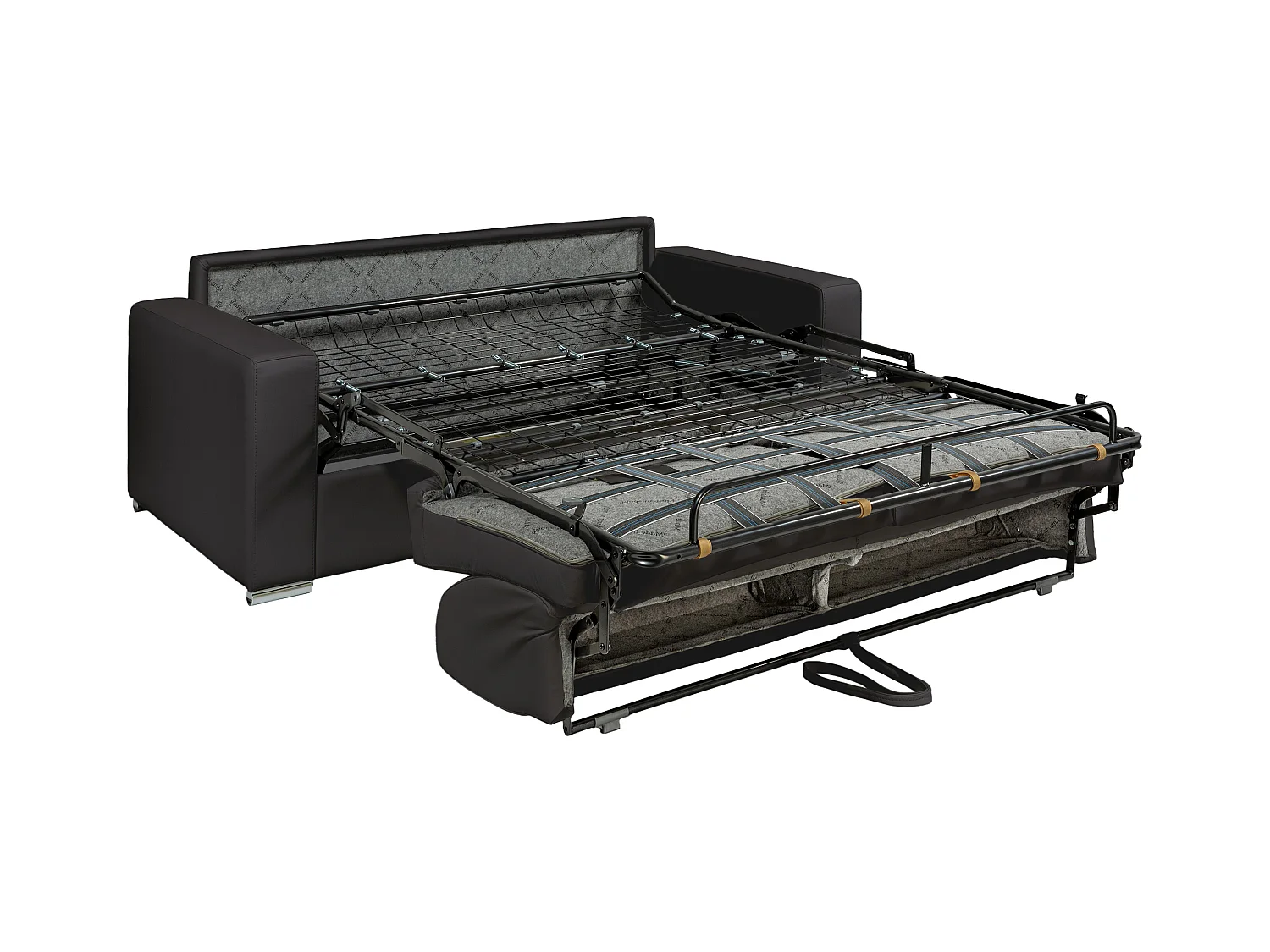 Sofá cama de 3 plazas tipo italiano de piel sintética CALITO -Negro - Cama de 140 cm - Colchón de 14 cm con memoria de forma