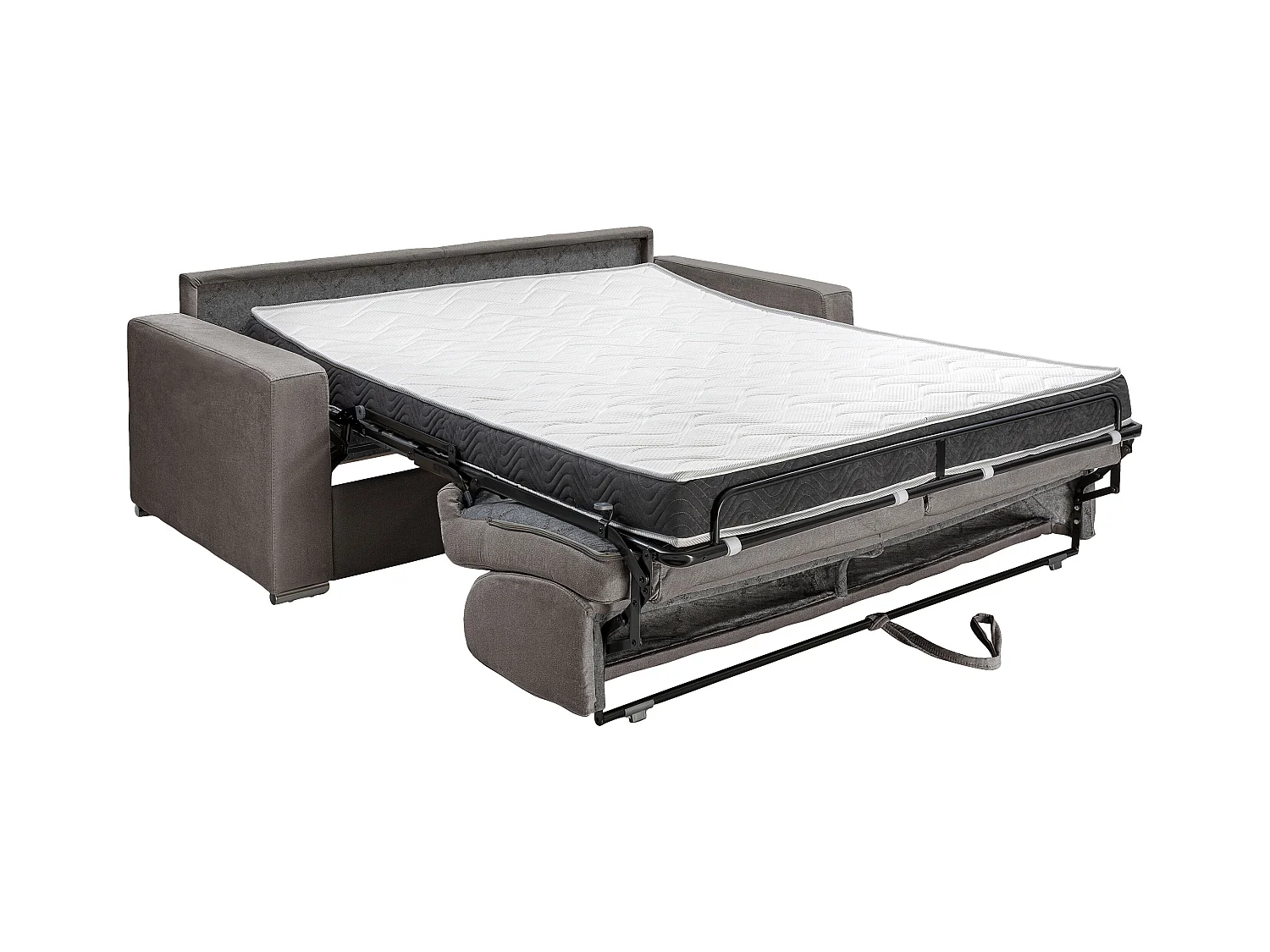 Canapé 3 places convertible express en tissu anthracite- Couchage lattes larges 140 cm - Matelas 14 cm avec mémoire de forme CALITO