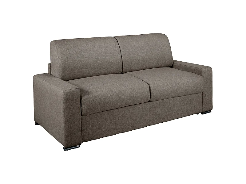 Express-driezitsslaapbank van donkergrijze stof - Bed van 140 cm - Matras CALITO van 14 cm met schuim met vormgeheugen