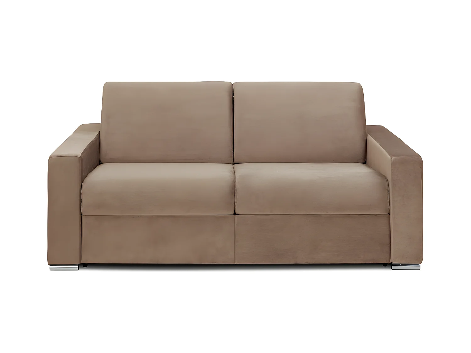 Canapé 3 places convertible express en velours beige - Couchage lattes larges 140 cm - Matelas 14 cm avec mémoire de forme CALITO
