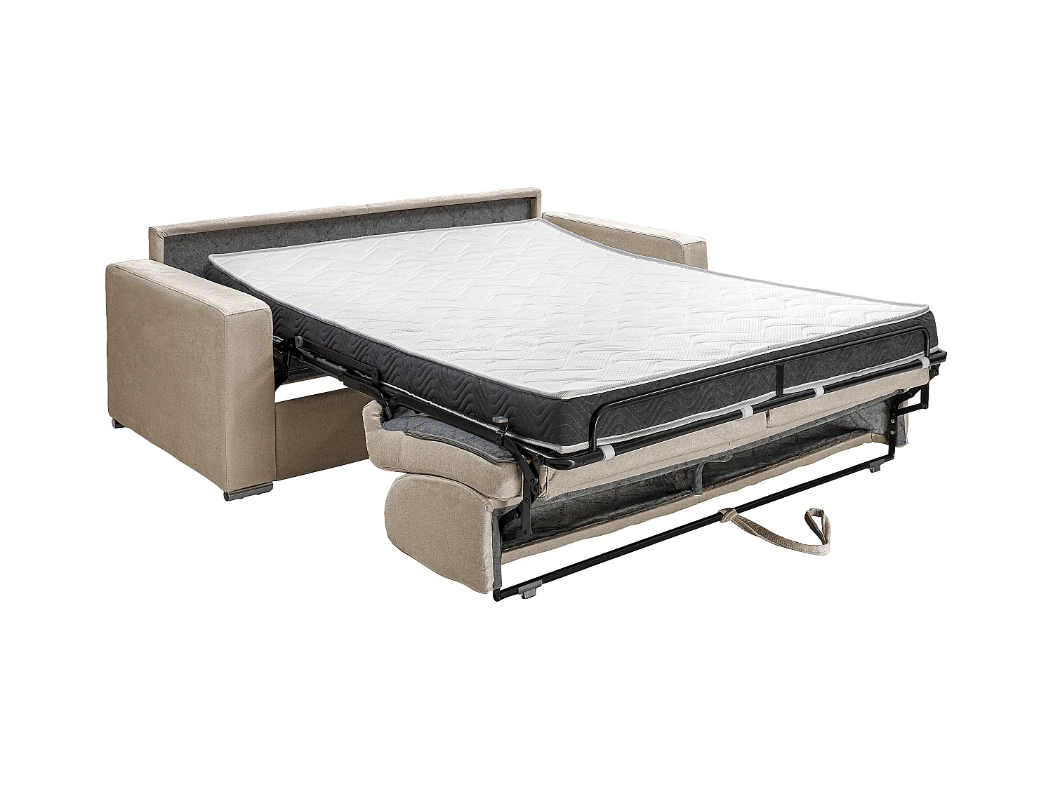 Canapé 3 places convertible express en velours beige - Couchage lattes larges 140 cm - Matelas 14 cm avec mémoire de forme CALITO
