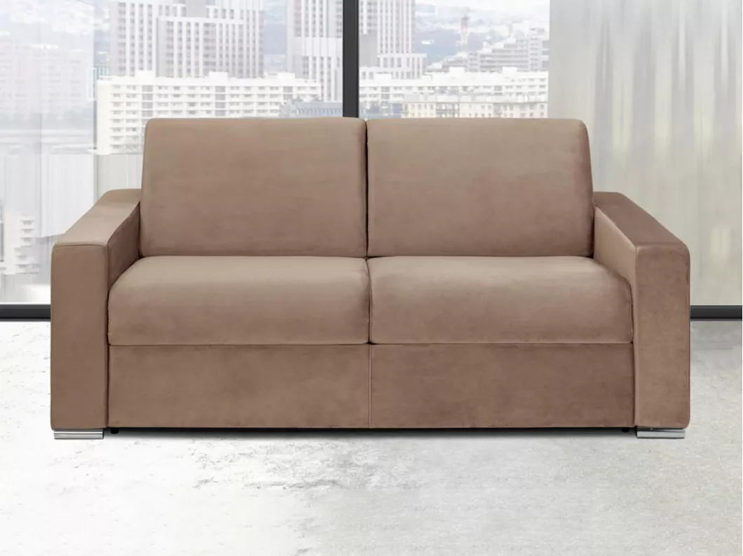 Kauf Unique Schlafsofa mit Matratze 3-Sitzer Samt - Beige - Liegefläche: 140 cm - Matratzenhöhe: 14 cm mit Memory Schaum - CALITO