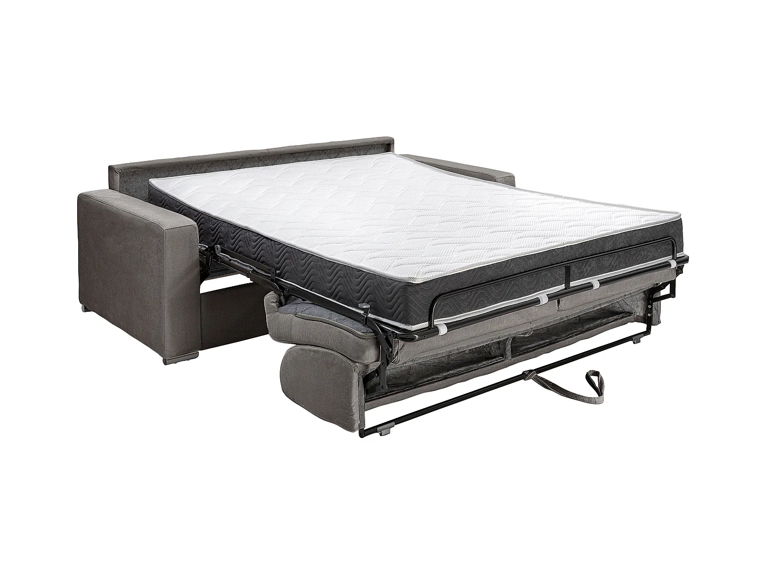 Express-tweezitsslaapbank van grijze stof - Bedbodem van 120 cm met brede latten - Matras van 18 cm met schuim met vormgeheugen CALITO