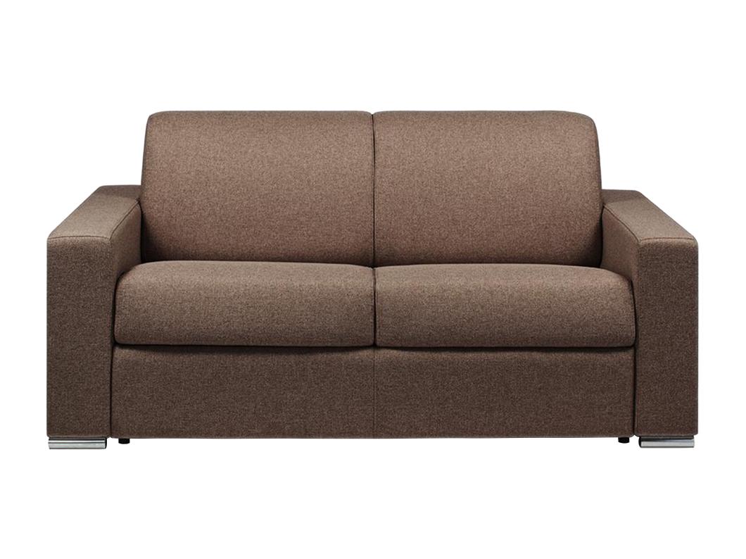 Canapé 2 places convertible express en tissu marron - Couchage lattes larges 120 cm - Matelas 18 cm avec mémoire de forme CALITO