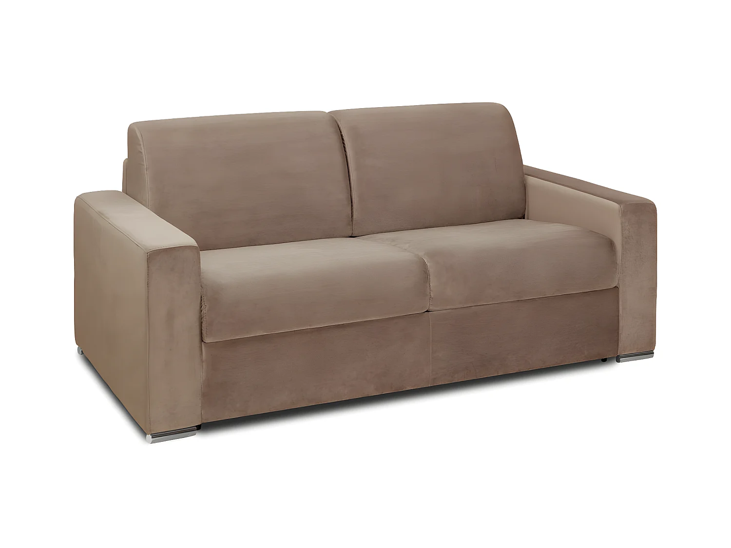 Canapé 2 places convertible express en velours beige - Couchage lattes larges 120 cm - Matelas 18 cm avec mémoire de forme CALITO