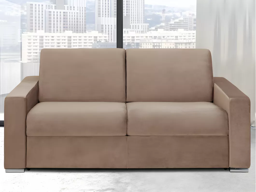 Kauf Unique Schlafsofa mit Matratze 2-Sitzer Samt - Beige - Liegfläche mit Lattenrost: 120 cm - Matratzenhöhe: 18 cm mit Memory Schaum - CALITO