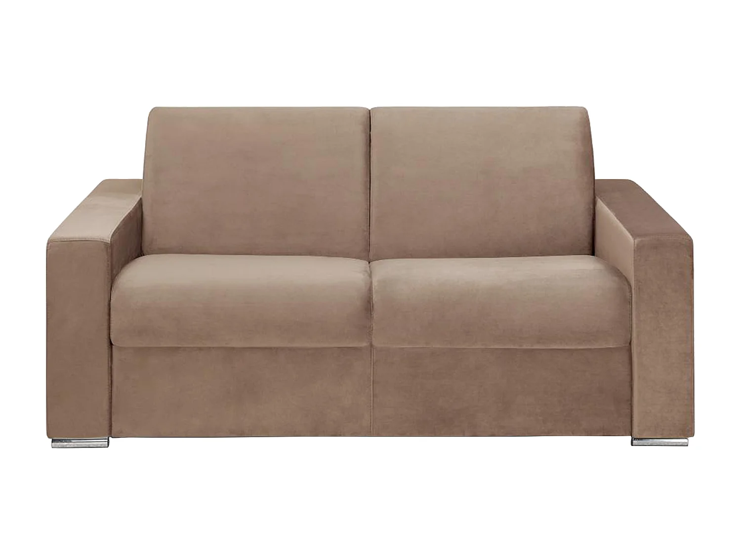 Canapé 2 places convertible express en velours beige - Couchage lattes larges 120 cm - Matelas 18 cm avec mémoire de forme CALITO