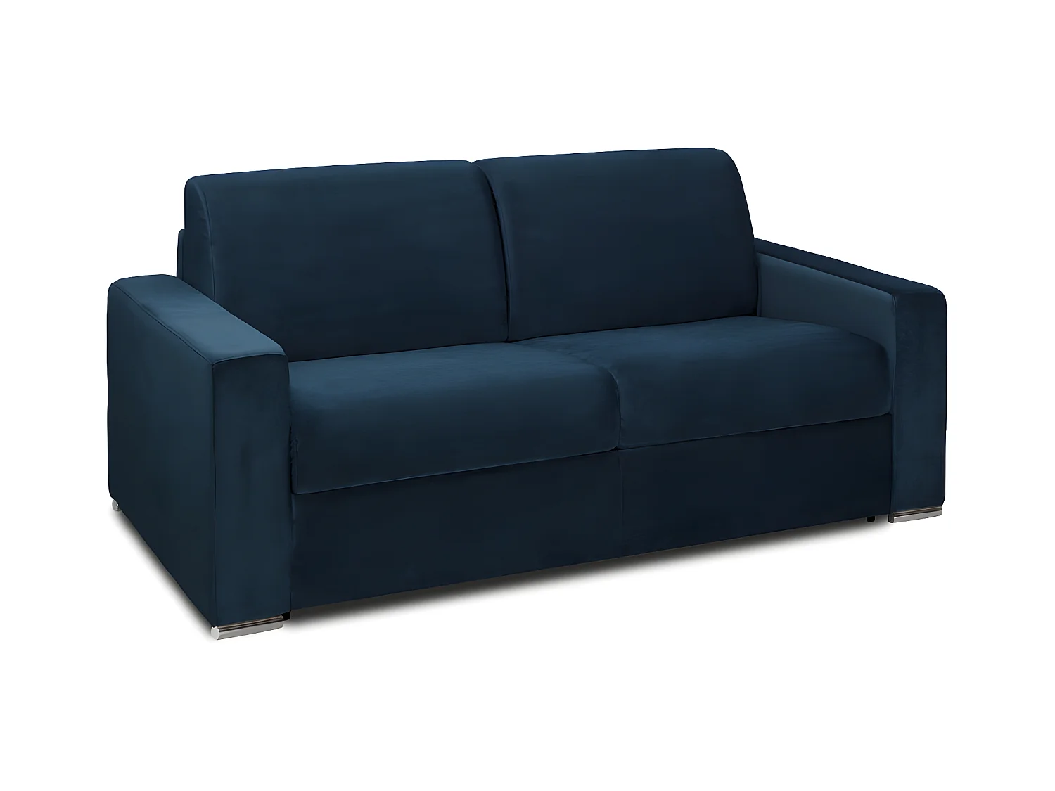 2-personers ekspres sovesofa i midnatsblå velour - Soveplads med brede lameller 120 cm - 18 cm madras med memory foam CALITO