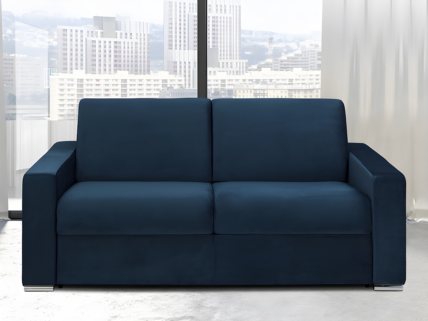Divano letto 2 posti a ribalta con materasso - 18 cm in Velluto Blu CALITO