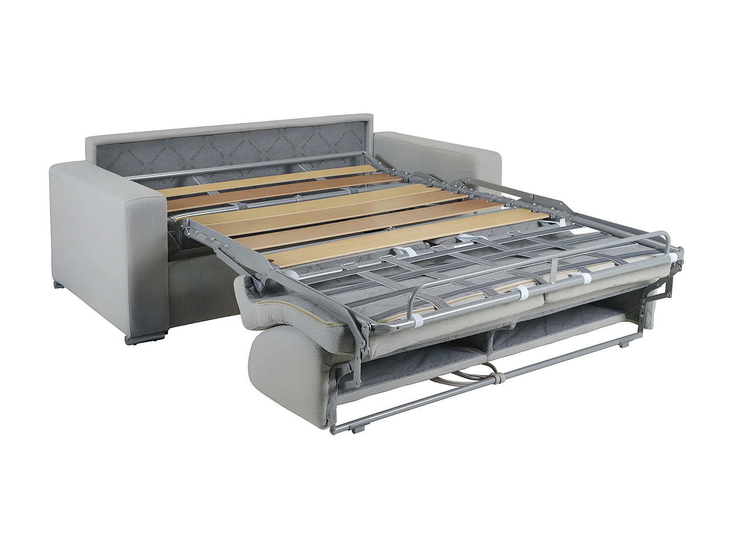 Snel omgebouwde slaapbank met 4 plaatsen in wit kunstleer - Bed van 160 cm met brede latten - Matras 14 cm met geheugenschuim CALITO