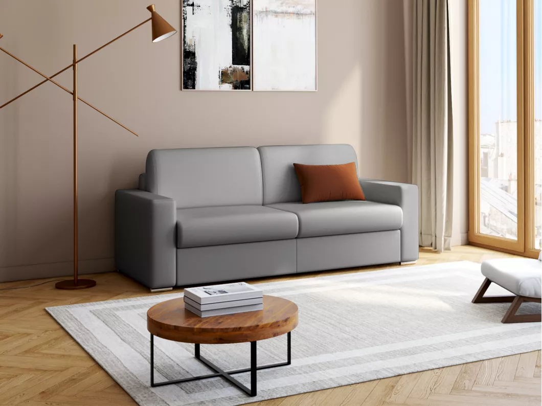 Kauf Unique Schlafsofa mit Matratze 4-Sitzer Kunstleder - Grau - Liegefläche: 160 cm - Matratzenhöhe: 14 cm mit Memory Schaum - CALITO