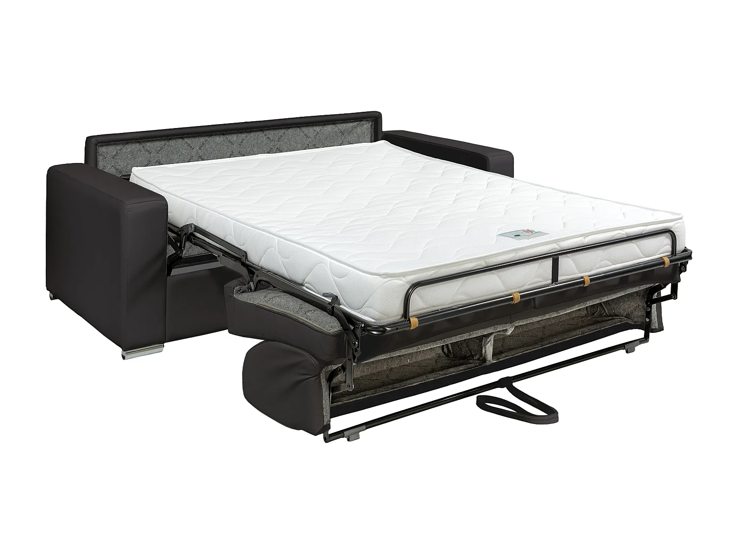Canapé 4 places convertible express en simili noir- Couchage lattes larges 160 cm - Matelas 14 cm avec mémoire de forme CALITO