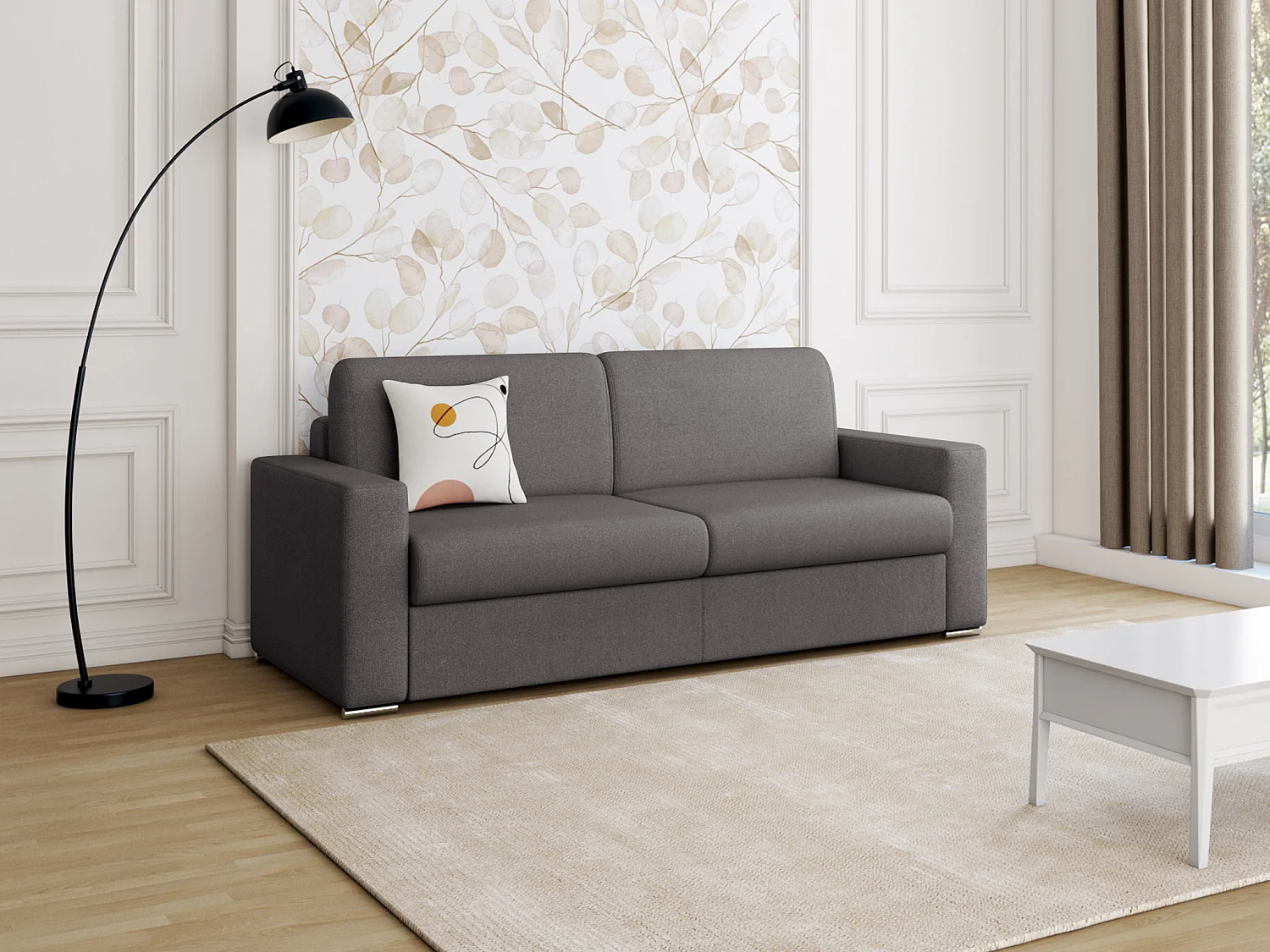 Express-vierzitsslaapbank van donkergrijze stof - Bed van 160 cm - Matras van 14 cm met schuim met vormgeheugen CALITO