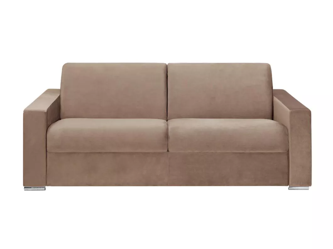 Kauf Unique Schlafsofa mit Matratze 4-Sitzer Samt - Beige - Liegefläche mit Lattenrost: 160 cm - Matratzenhöhe: 14 cm mit Memory Schaum - CALITO