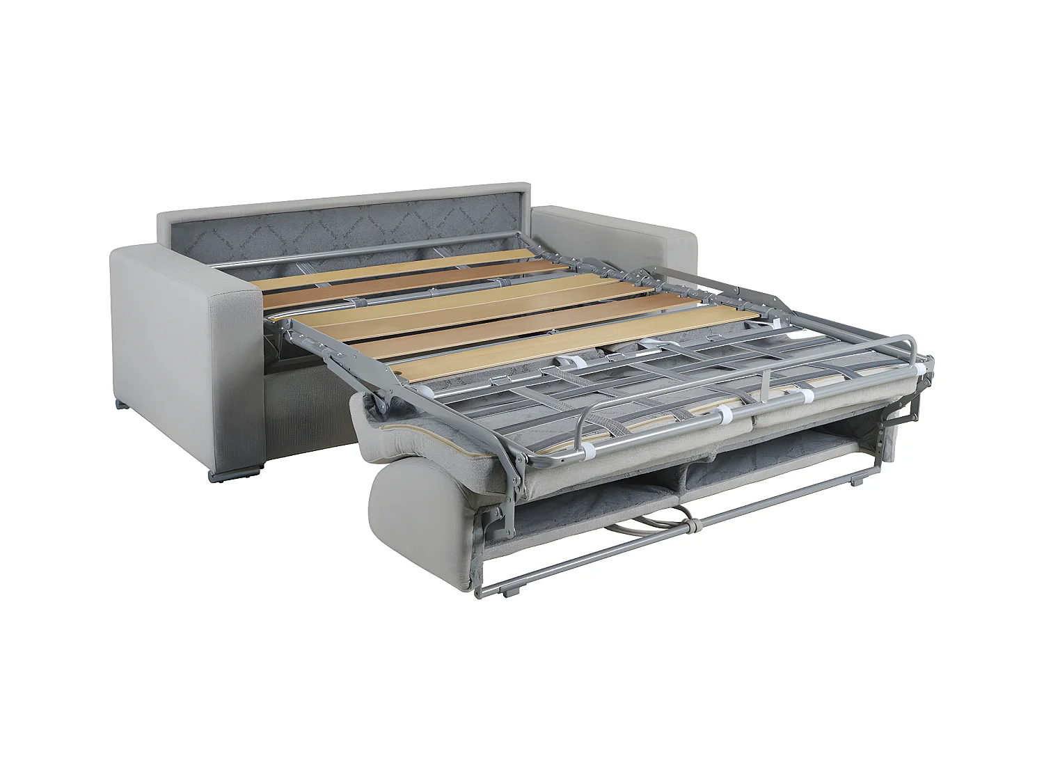 Snel omgebouwde slaapbank met 3 plaatsen in wit kunstleer - Bed van 140 cm met brede latten - Matras 18 cm met geheugenschuim CALITO