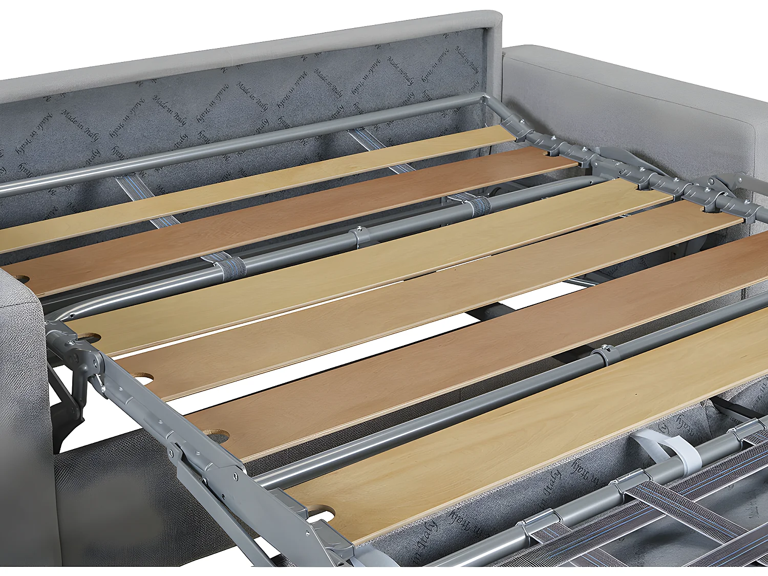 Canapé 3 places convertible express en simili gris - Couchage lattes larges 140 cm - Matelas 18 cm avec mémoire de forme CALITO