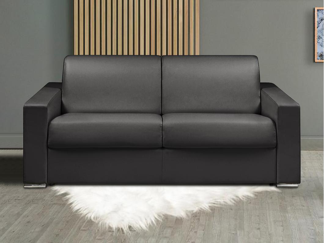 Schlafsofa mit Matratze 3-Sitzer Kunstleder - Schwarz - Liegefläche mit Lattenrost: 140 cm - Matratzenhöhe: 18 cm mit Memory Schaum - CALITO