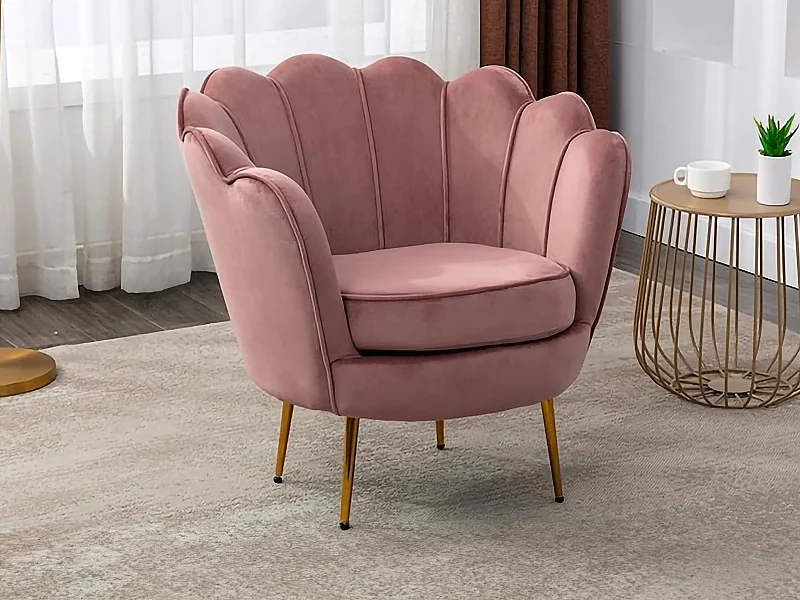 Fauteuil coquillage en velours rose DANDELION de Pascal Morabito