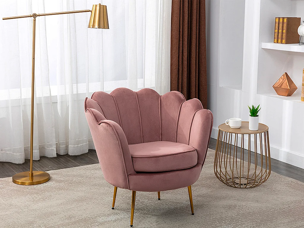 Fauteuil coquillage en velours rose DANDELION de Pascal Morabito