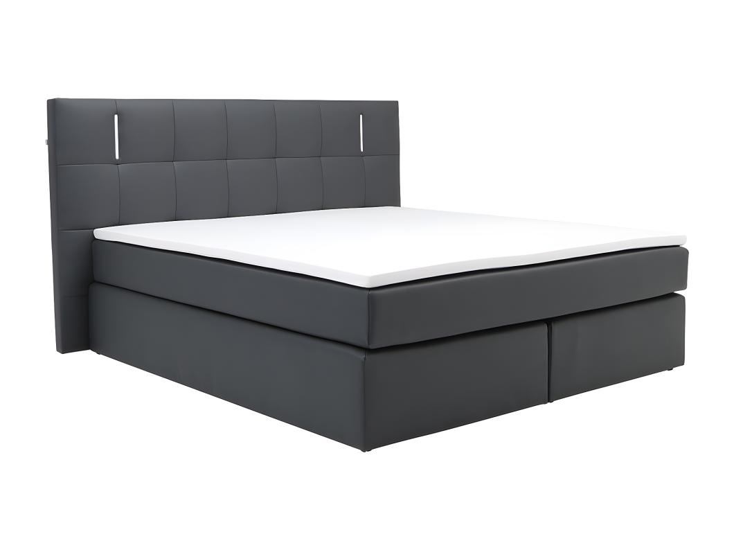 Conjunto boxspring completo - cabeceira com LEDs + sommiers + colchão + sobrecolchão BILBAO - 160x200 cm - pele sintética - Antracite